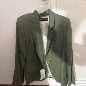 Zara NWT Light army green linen/cotton blazer